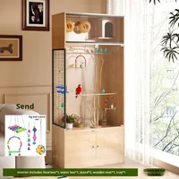 Cage à oiseaux en bois massif moderne, grande capacité, avec paroi transparente en verre, écologique, pour l'élevage et la nidification, sans fermeture, taille L (très grande)