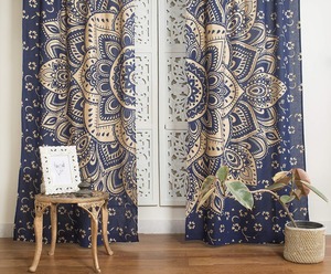 Ensemble de 2 rideaux bohèmes mandala, rideaux de fenêtre indiens hippie bleu or ombré pour la décoration de la chambre à coucher et du salon - Product Image 6