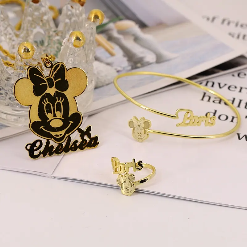 Dropshipping Jewelry Minnie Jewelry Set Personalized Any Character Necklaces Ring Bracelet Bangle Custom Name Necklace
