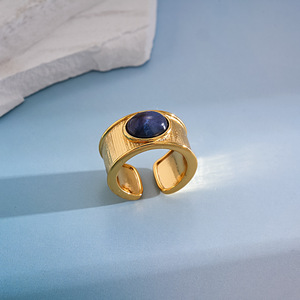 Latest Gold Plated Daily Wear Wave Texture Oval Natural Stone Open <b>Ring</b> Exaggerate Wide <b>Thick</b> Stainless Steel Opening <b>Ring</b> - Product Image 6