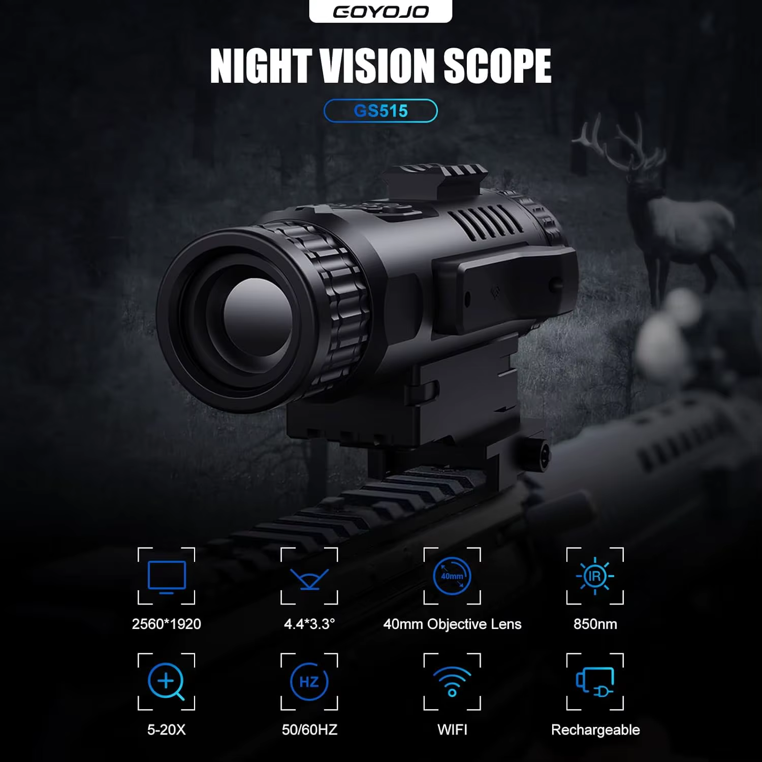 GOYOJO GS515 Digital Night Vision Scope 5-20X Zoom for Hunting