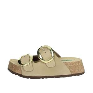Pantuflas de Plataforma para Mujer Bionatura, Parte Superior de Cuero Beige, Calzado Cómodo - Product Image 1