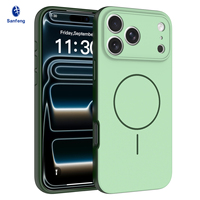 Coque de téléphone portable magnétique verte neuve avec protection d'objectif effet peau et couleurs contrastées pour iPhone 17 Pro Max