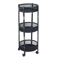 Chariot de rangement moderne et durable à 3 niveaux pour légumes, en acier au carbone peint, pliable, avec panier et étagère rotative pour épices de cuisine