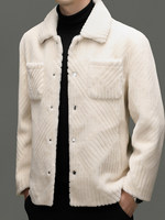 Manteau en cuir avec fourrure 100% pure laine, streetwear pour homme, automne, laine d'agneau ciselée, rembourré, épais, coupe-vent
