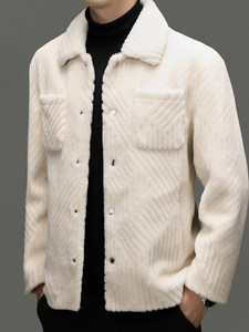 Abrigo de Piel con Forro de Lana 100% Pura para Hombre, Chaqueta Gruesa Acolchada de Lana de Cordero, Resistente al Viento, Estilo Urbano Otoñal - Product Image 4