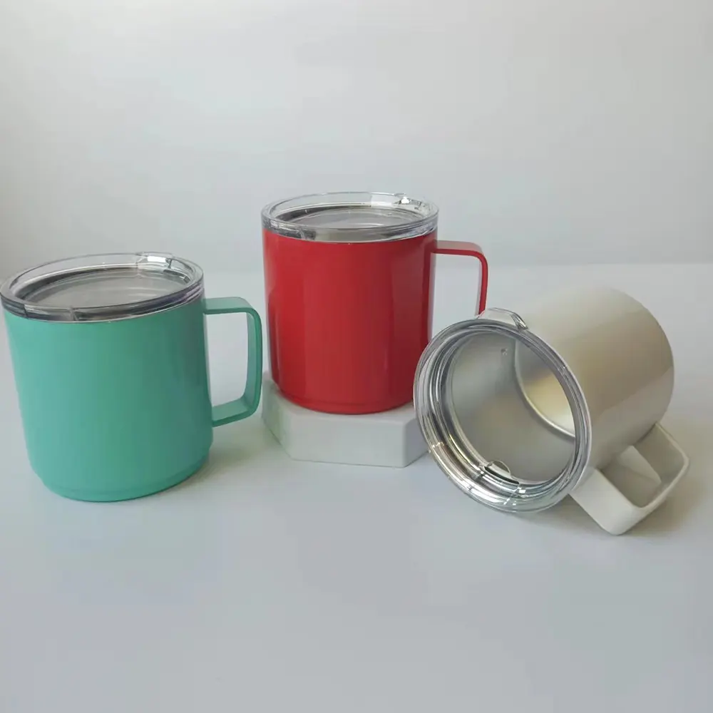 Tazza da caffè in acciaio inox con verniciatura a spruzzo 14oz tazza da ufficio con doppia parete isolante per bere il tè con coperchio della maniglia