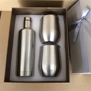 Grosir Set Anggur Sublimasi Baja Tahan Karat dengan Botol 500Ml dan Gelas Anggur 12Oz untuk Pesta Natal Set Hadiah Pernikahan