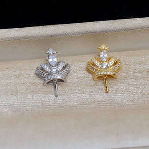 จี้เงินแท้ S925 รูปมงกุฎ แบบเข็มตรง สำหรับผู้หญิง DIY ประดับมุก 13-16 มม. อุปกรณ์เสริม ฐานเปล่า JG5225 ชุบสีทอง 18K - Product Image 2