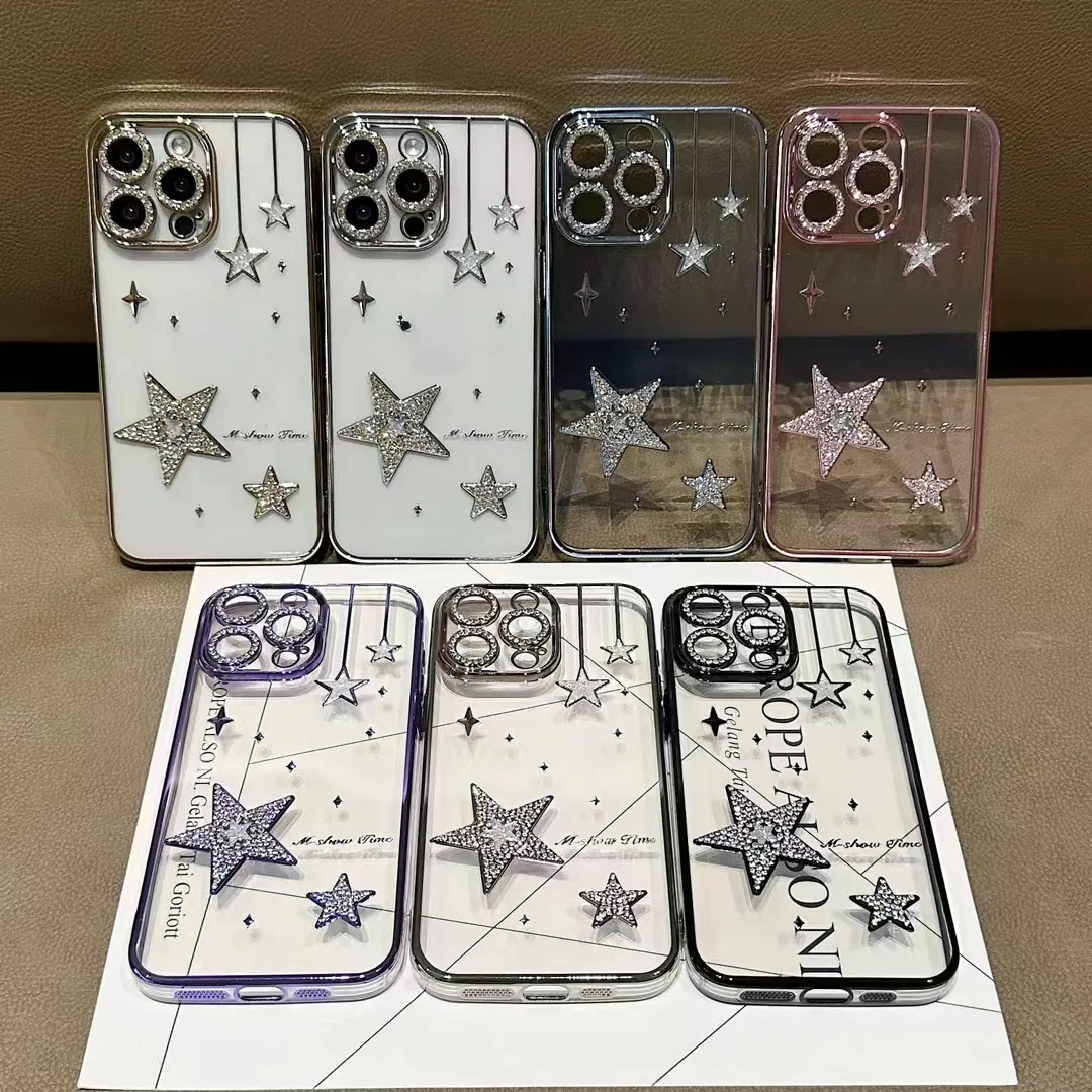 Großhandel stoßfeste Stern Tpu weiches durchsichtiges Design für iPhone 11 14 Pro Max Handy-Handy-Hülle Diamant-Bling-Bling-Handyhülle