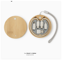 Kit de câbles de charge multifonctionnels en bambou écologique avec logo personnalisé, chargeur rapide 60W, ensemble de câbles de données USB Type C 6 en 1 pour les voyages