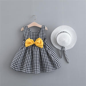 Abito per bambina stampa Plaid Bow Summer Princess Party Dress Infant Toddler Clothes Newborn Baby Dress + Hat 2pcs Set di abbigliamento per bambini - Product Image 2