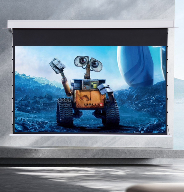 White Fiber Movie Electronic Projector Screen Support 4K 8K120 Inch With Remote Control Motorized Projection Screen