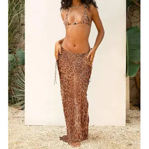 Strisce zebrate estive Cover Up Beachwear tre pezzi costume da bagno donna da spiaggia Sexy triangolo Set Bikini