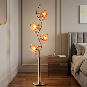 โคมไฟตั้งพื้น LED รูปดอกบัวสมัยใหม่ สีทอง โครงโลหะโค้ง สำหรับห้องนั่งเล่น ห้องนอน ตกแต่งบ้าน - Product Image 5