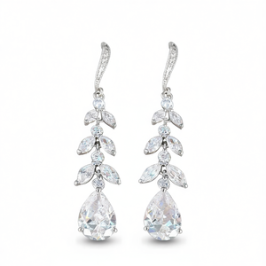 E1483 White Gold <b>Crystal</b> Drop Earrings Women's Wedding Classic Claw Setting <b>Water</b> Drop Shape - Product Image 1