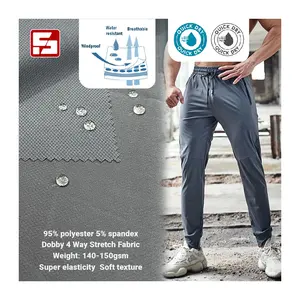 कपड़े आपूर्तिकर्ता 95% पॉलिएस्टर 5% स्पैन्डेक्स कपड़े 4 तरह से स्ट्रेचable लुभावनी पैंट कपड़े का स्टॉक कोट या पैंट के लिए
