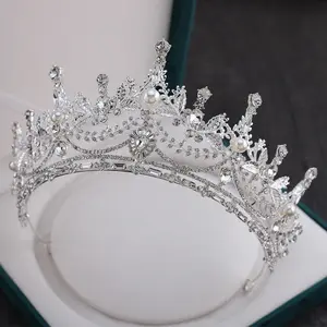 2022 New Trendy High End Silver Gold Pearl Wedding Accessories Rhinestones Bridal Crown Tiara For Women