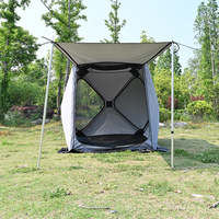 Tente de camping et de pêche écologique pour 1 à 2 personnes avec auvent, cadre en fibre de verre, tissu en polycoton/maille