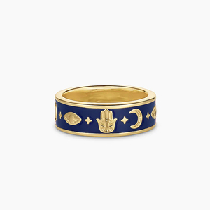 925 plata esterlina 18K chapado en oro 2025 tendencia esmalte <span class=keywords><strong>Hamsa</strong></span> mal de ojo media luna símbolo protección banda anillo - Product Image 1
