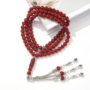 Collar de ágata roja natural, rosario de <span class=keywords><strong>99</strong></span> cuentas, collar de piedra Misbaha, regalo de joyería curativa para unisex. - Product Image 5