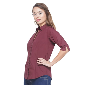 Camisa de Verano Casual de Manga Larga, Color Rojo Oscuro Sólido, Diseño Personalizado, 100% Algodón de la Mejor Calidad, con Bolsillo, Directo de Bangladesh - Product Image 3