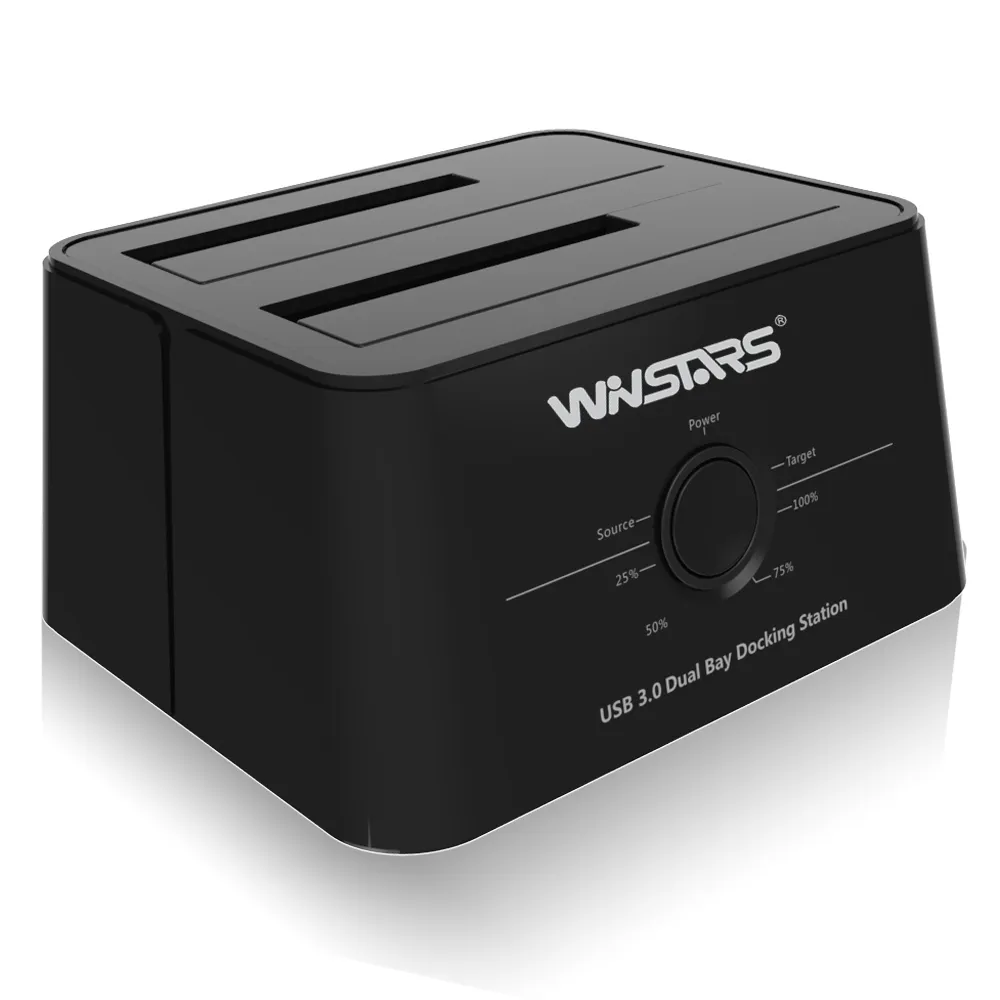 Winstars USB 3.0 to SATA外付けハードドライブドックドッキングステーション、デュアルベイ用SSD HDD SATAディスクデュプリケータークローナー2.5 "/3.5"