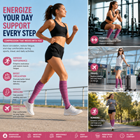Chaussettes de compression montantes respirantes en nylon/élasthanne tricoté 168N, 20-30 mmHg, avec grip antidérapant et soutien de la voûte plantaire pour la course et les voyages