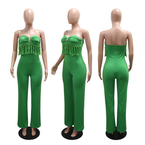 Nouvelle Arrivée Combinaison Décontractée Sexy à Franges et Col Halter Couleur Unie pour Femme Tendance - Product Image 6