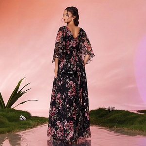 <span class=keywords><strong>Falda</strong></span> Larga <span class=keywords><strong>de</strong></span> Verano con Estampado Floral <span class=keywords><strong>de</strong></span> Chifón, Estilo Francés, con Cuello en V, Ajustada, con Abertura Lateral <span class=keywords><strong>de</strong></span> Encaje, Retro y a <span class=keywords><strong>la</strong></span> Moda para Mujer Europea y Americana - Product Image 2