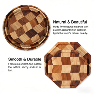 Plateaux de service en bois écologiques en acacia et frêne, ronds et à carreaux, en gros - Product Image 2