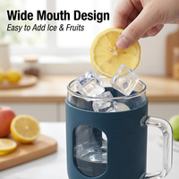 Gobelet en verre borosilicate à large ouverture de 32 oz avec poignée, couvercle en bambou, marqueur de temps et manchon en silicone, tasse de voyage pour voiture