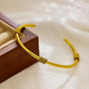 Pulsera de acero inoxidable esmerilado de estilo americano europeo, nudo de cuerda doble, cadena ajustable de tres puntos, aniversarios de cobre caliente - Product Image 6