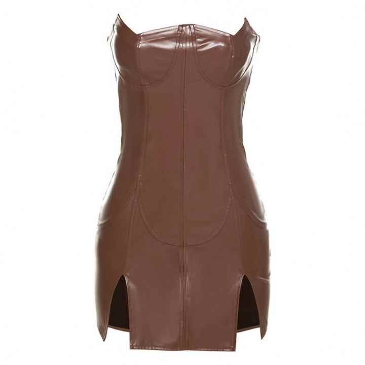 GV Women's strapless sexy pu leather clubwear two piece set women clothing
