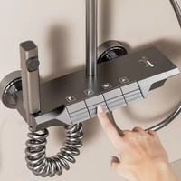 Ensemble de douche thermostatique en aluminium spatial, finition bronze huilé, avec pommeau de douche à 4 fonctions à commande par vis et poignée de porte en bronze moulé