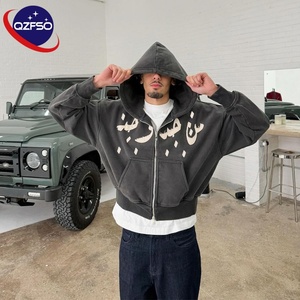 Fabricants de vêtements en détresse brodé soleil délavé Pigment lavage Street Wear Logo personnalisé recadrée sweats à capuche brodés pour hommes - Product Image 1
