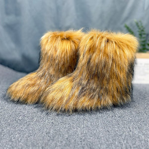 ファクトリーレディースふわふわのフェイクファーブーツ女性ふわふわぬいぐるみ暖かい高級靴女の子毛皮の毛皮のボトルファッション毛皮のスノーブーツ - Product Image 6