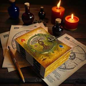 Diario de Cuero Hecho a Mano con Diseño de Árbol de la Vida y Ouroboros, Libro de Hechizos Vintage con Papel de Borde Rústico - Product Image 6