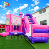 Princesse Gonflable Palais Combo de Fête D'anniversaire de Fille Rose gonflable Château Videur Avec panier de Basket Pour Les Enfants