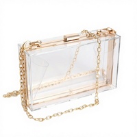 Bolso de Mano Tipo Clutch de Acrílico Transparente para Mujer, Marca Jiuyi, con Correa de Cadena Dorada Extraíble, Regalo Promocional con Serigrafía