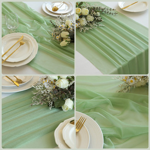 Chemin de table romantique de luxe en gaze de Bali plissé pour mariage, fête, serviettes de table et sets de table, <span class=keywords><strong>d</strong></span>écoration en gros - Product Image 3