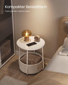 SENYU Modern Round Side <b>Table</b> with Storage Basket for Living Room Furniture, Minimalist Design, White Metal Frame and Fabric Bin - Product Image 3