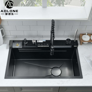 Fregadero de cocina de un solo cuenco negro moderno, diseño de cascada de nido de abeja multifuncional, características elegantes antiarañazos, dos - Product Image 3