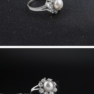 INS Trendy Temperament Pearl Women's <b>Eternity</b> <b>Ring</b> <b>Silver</b> Plated Brass With Minimalist Flower Stone Inlay Claw Setting - Product Image 6