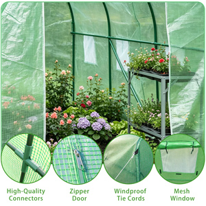 Invernadero Tipo Túnel Impermeable con Estructura de Acero con Recubrimiento en Polvo, Cubierta de PE, Puertas Enrollables con Cierre, Invernadero de Jardín Resistente - Product Image 2