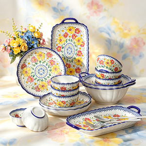 Juegos de Vajilla de Porcelana Real Europea, Estilo Nórdico, Hechos a Mano, con Diseño Floral, Platos de Cerámica de Lujo para el Regreso a Clases, Aptos para Microondas - Product Image 2