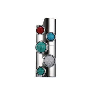Étui à <span class=keywords><strong>briquet</strong></span> en alliage de zinc clouté de pierres turquoise, coloré, vente en gros d'usine, pour accessoire de fumeur - Product Image 3