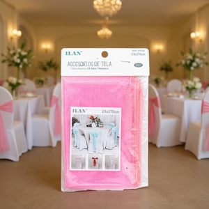 Housse de chaise en tulle Ilan 23x270cm, rose, accessoire en tissu pour décoration de mariage - Product Image 2