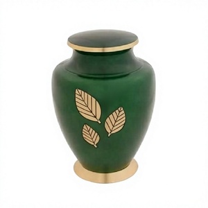 Urna Funeraria con Grabado de Hojas, Color Verde, Estilo Europeo, Colores Personalizados, Urnas de Metal para Adultos, Artículos Funerarios al por Mayor - Product Image 1