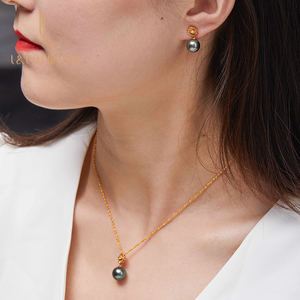 Colgante de perlas de oro amarillo de 18K para mujer, collar de perlas negras de Tahiti, de lujo, regalo, conjuntos de joyería para fiesta - Product Image 6